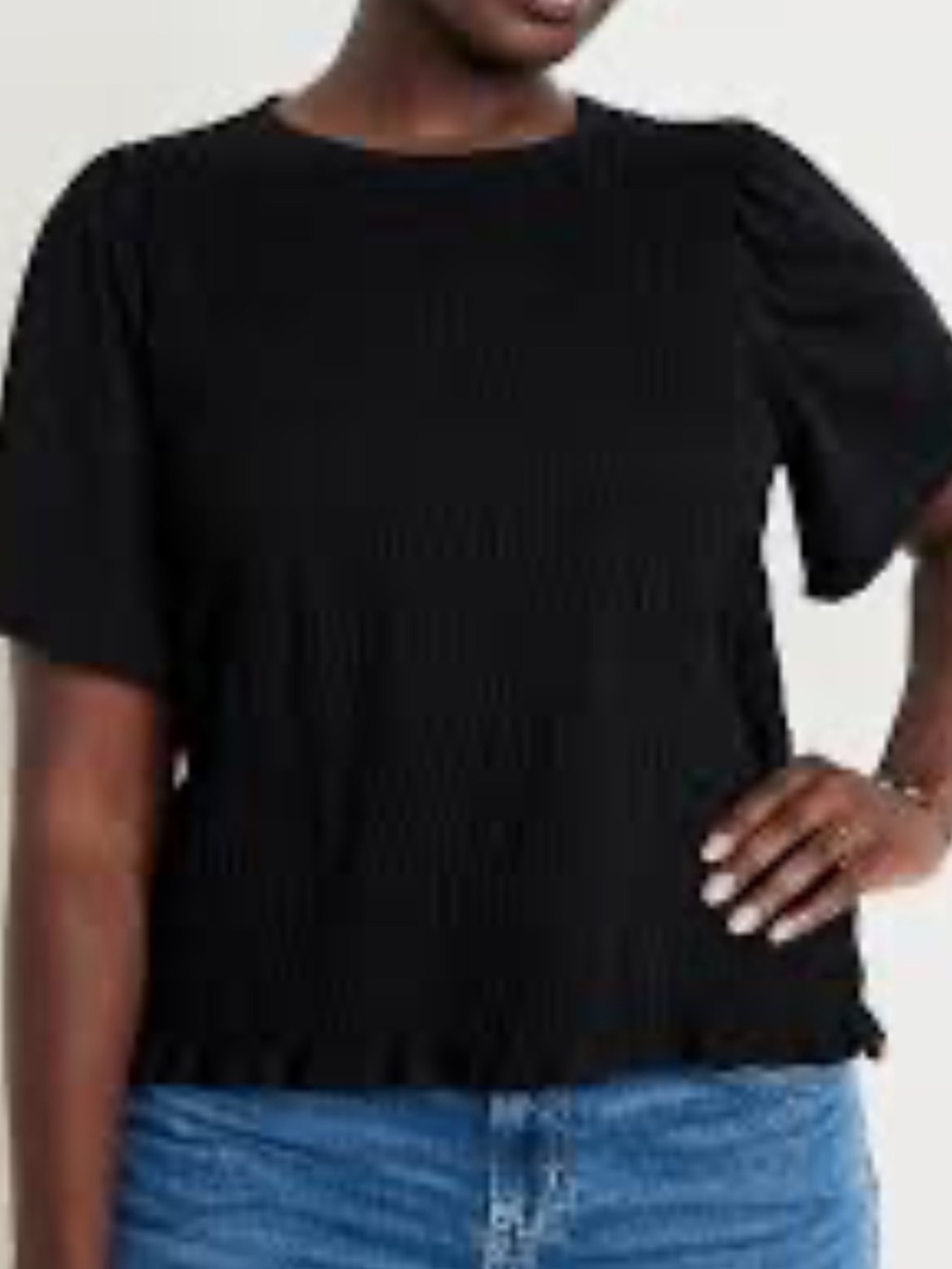 Old Navy Short-Sleeve Smocked Top Flutter Sleeves black Jack Size Medium‎ boho - Picture 2 of 10
